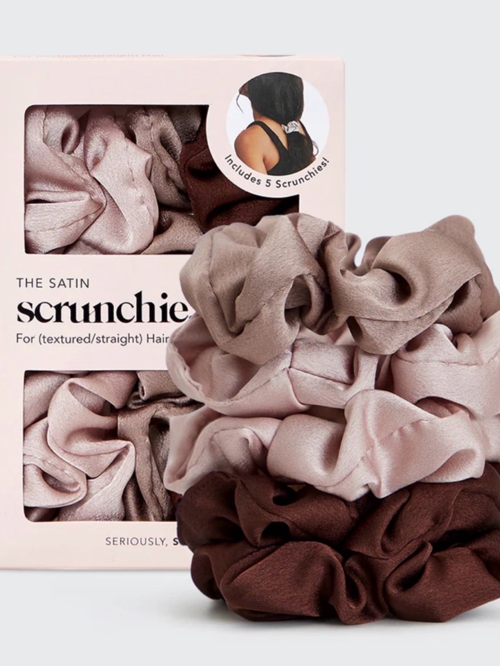 Kitsch Satin Scrunchie Set - pink, rose, brown NTW